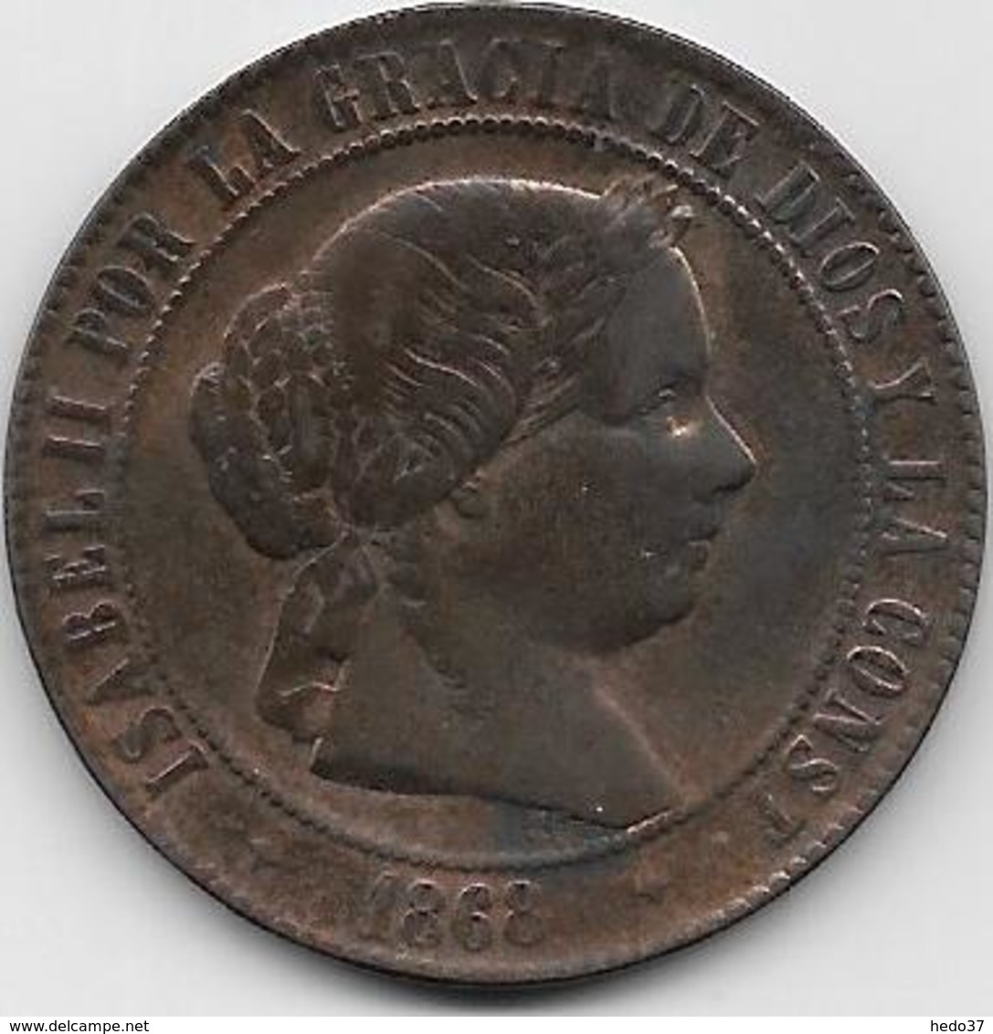 Espagne - 5 Centimos - 1868 - Cuivre - Premières Frappes