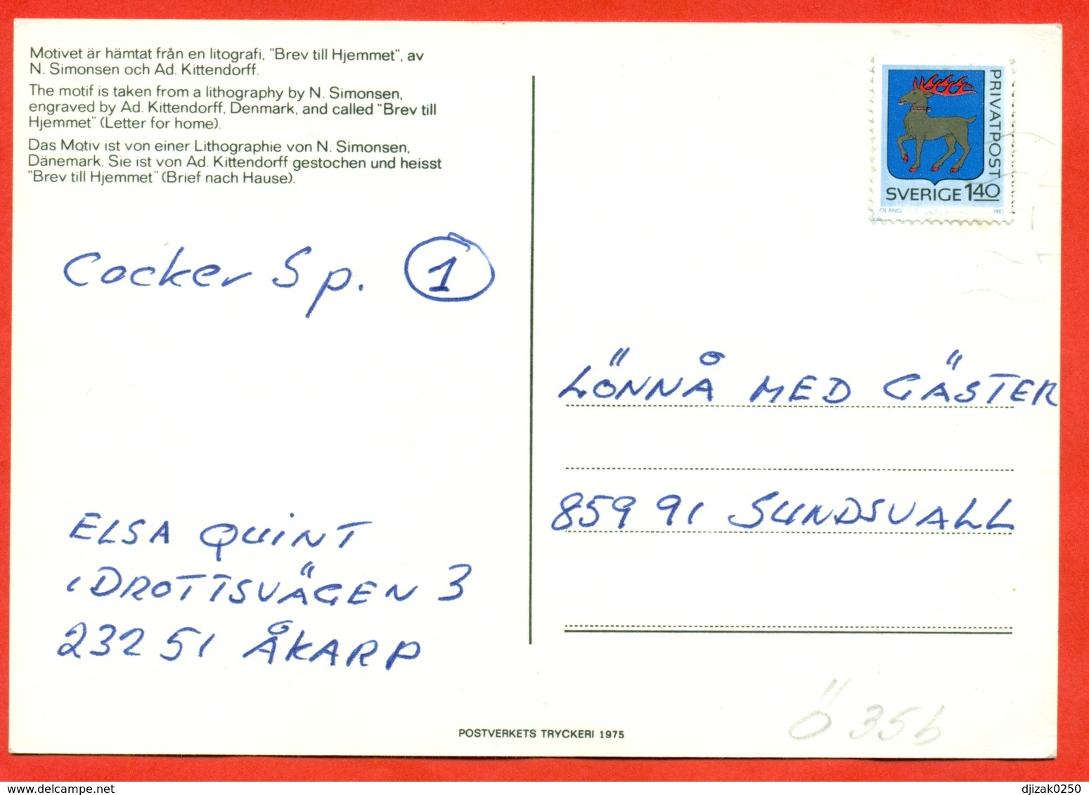 Sweden 1982. Letter Home.Post Card Passed Mail. - Brieven En Documenten