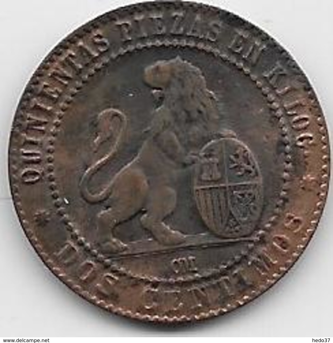 Espagne - 2 Centimos - 1870 OM - Cuivre - Premières Frappes