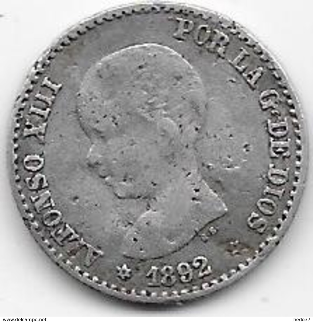 Espagne - 50 Centimos - 1892 - Argent - Ondulation - Premières Frappes