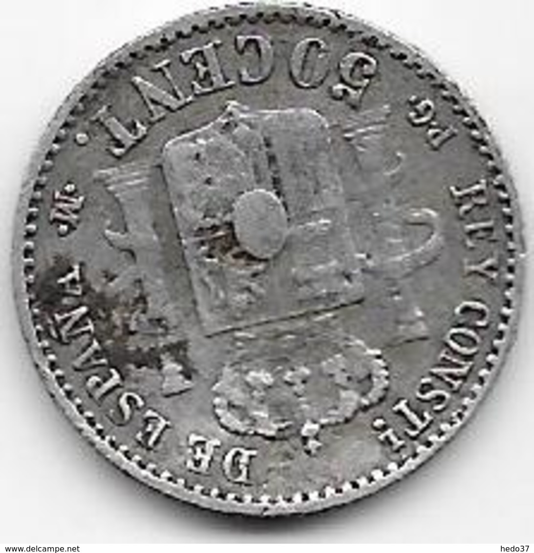 Espagne - 50 Centimos - 1892 - Argent - Ondulation - Premières Frappes