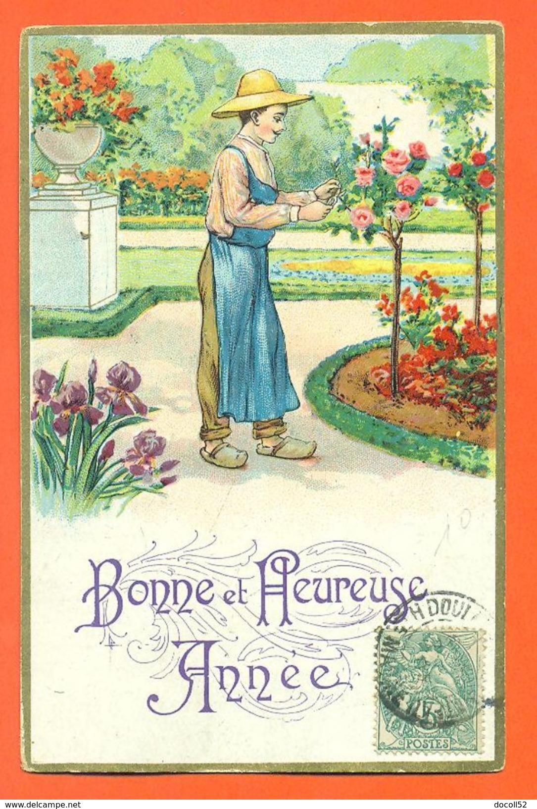 CPA Chromo Bonne Et Heureuse Année " Homme Jardinier "  JCP 23 - Hommes