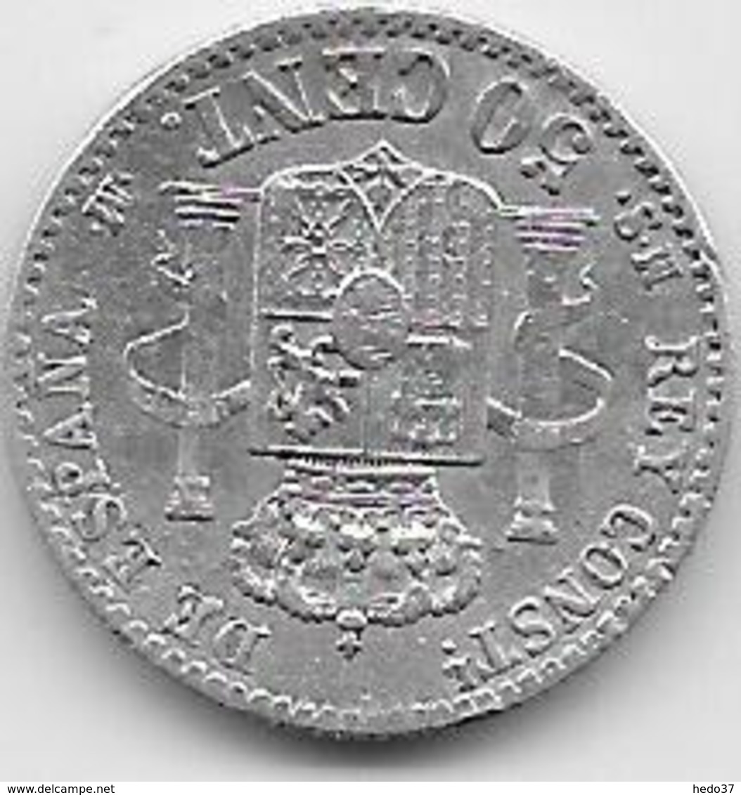 Espagne - 50 Centimos - 1880 - Argent - Premières Frappes