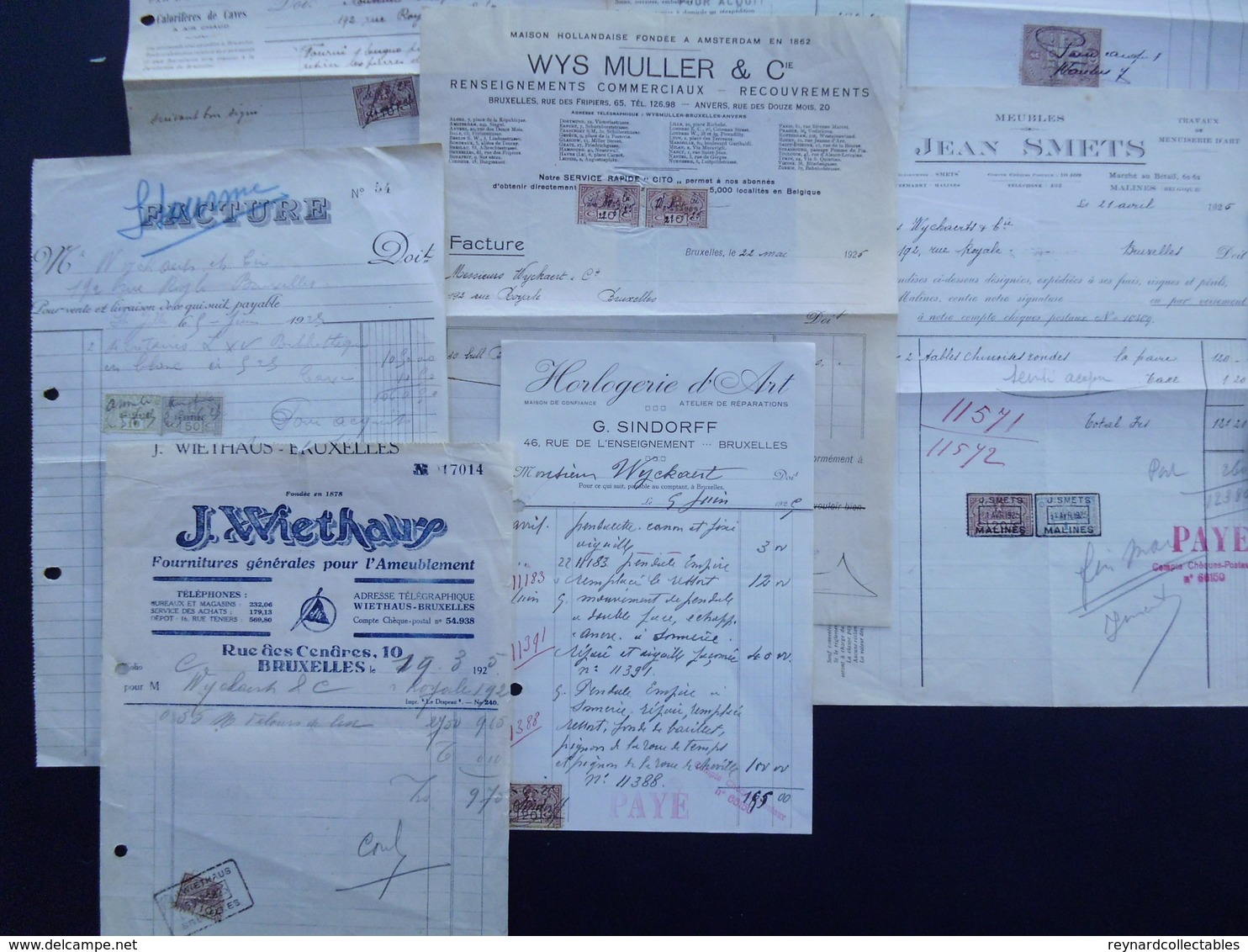 1925 Collection 20x Bills/receipts Belgium M. Wyckaert. Many Taxes Fiscales - Historical Documents