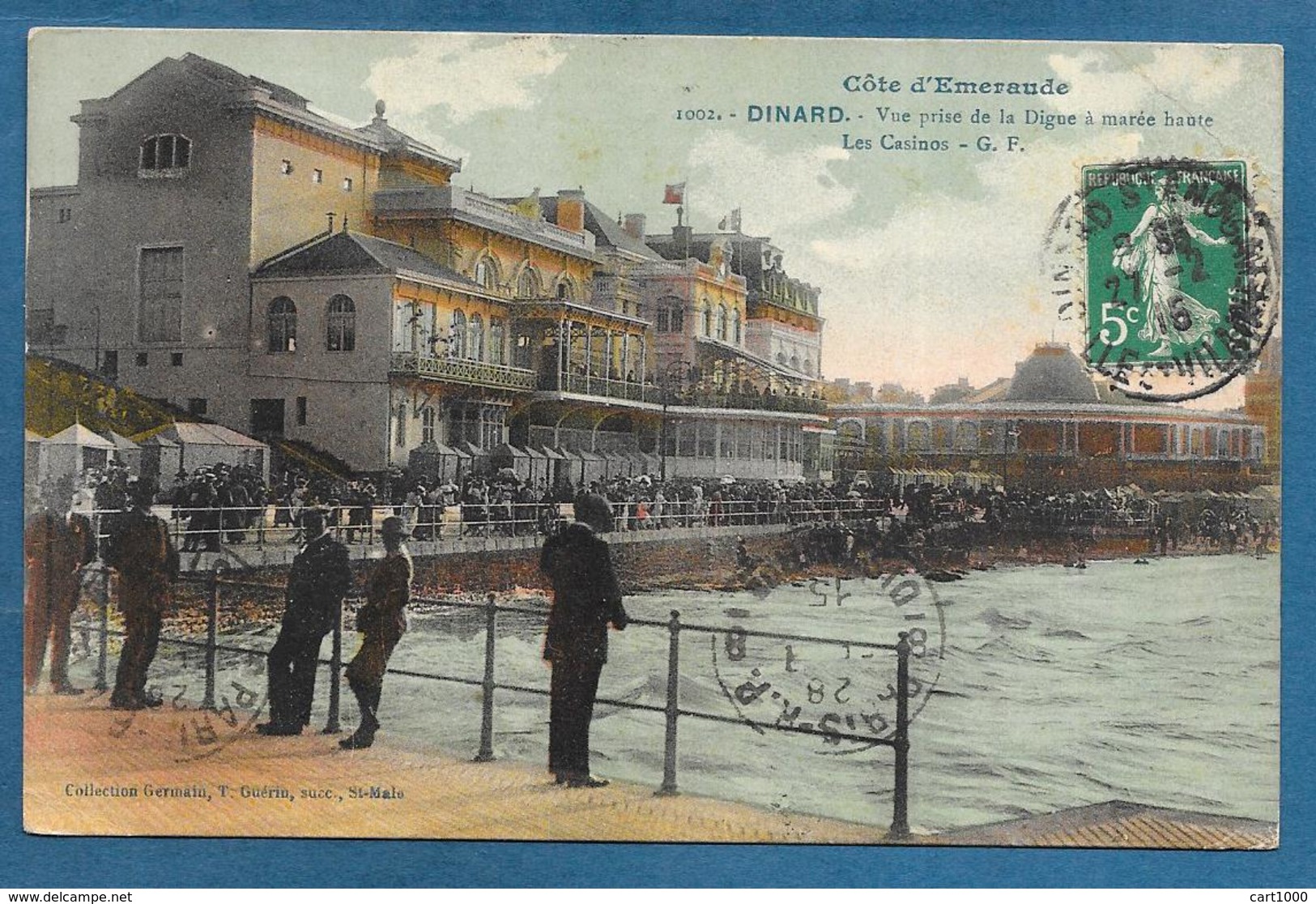 DINARD VUE PRISE DE LA DIGUE A MAREE HAUTE LES CASINOS 1916 - Dinard