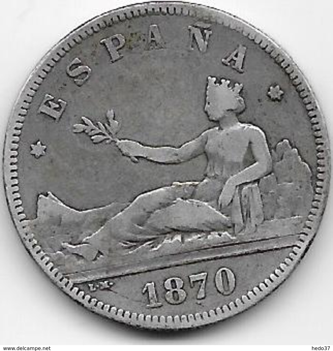 Espagne - 2 Pesetas - 1870 - Argent - First Minting