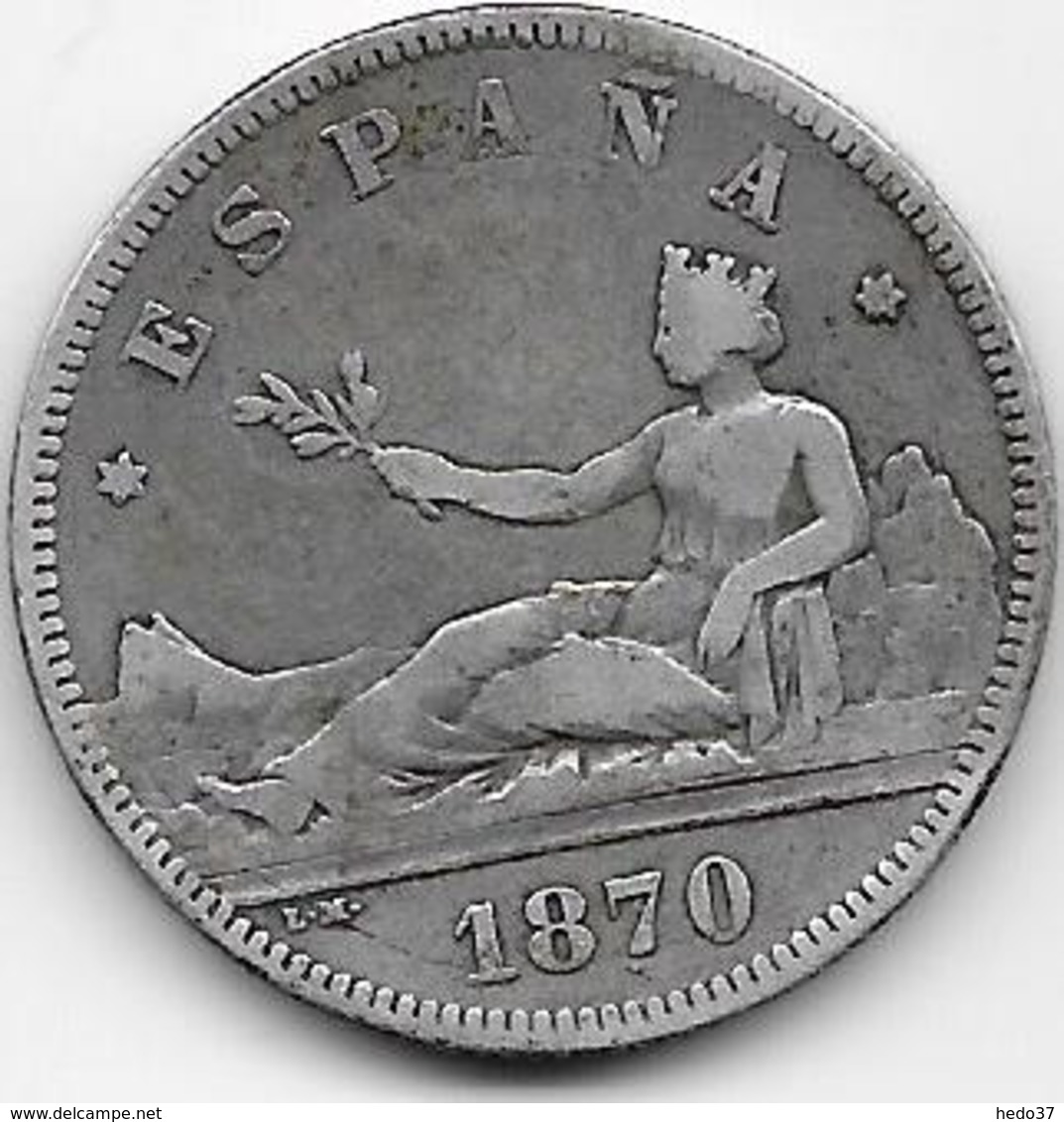 Espagne - 2 Pesetas - 1870 - Argent - Premières Frappes