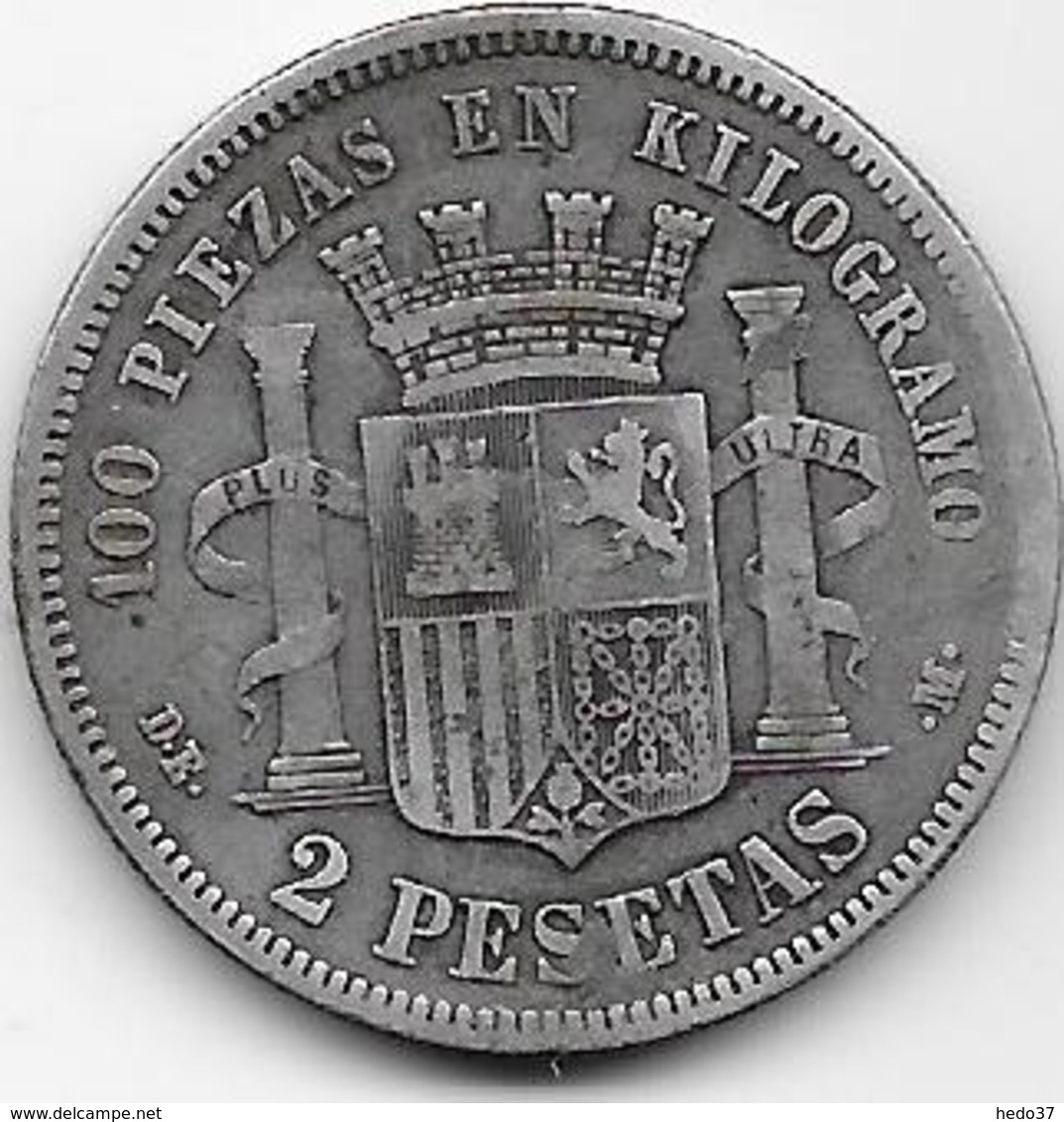 Espagne - 2 Pesetas - 1870 - Argent - Premières Frappes