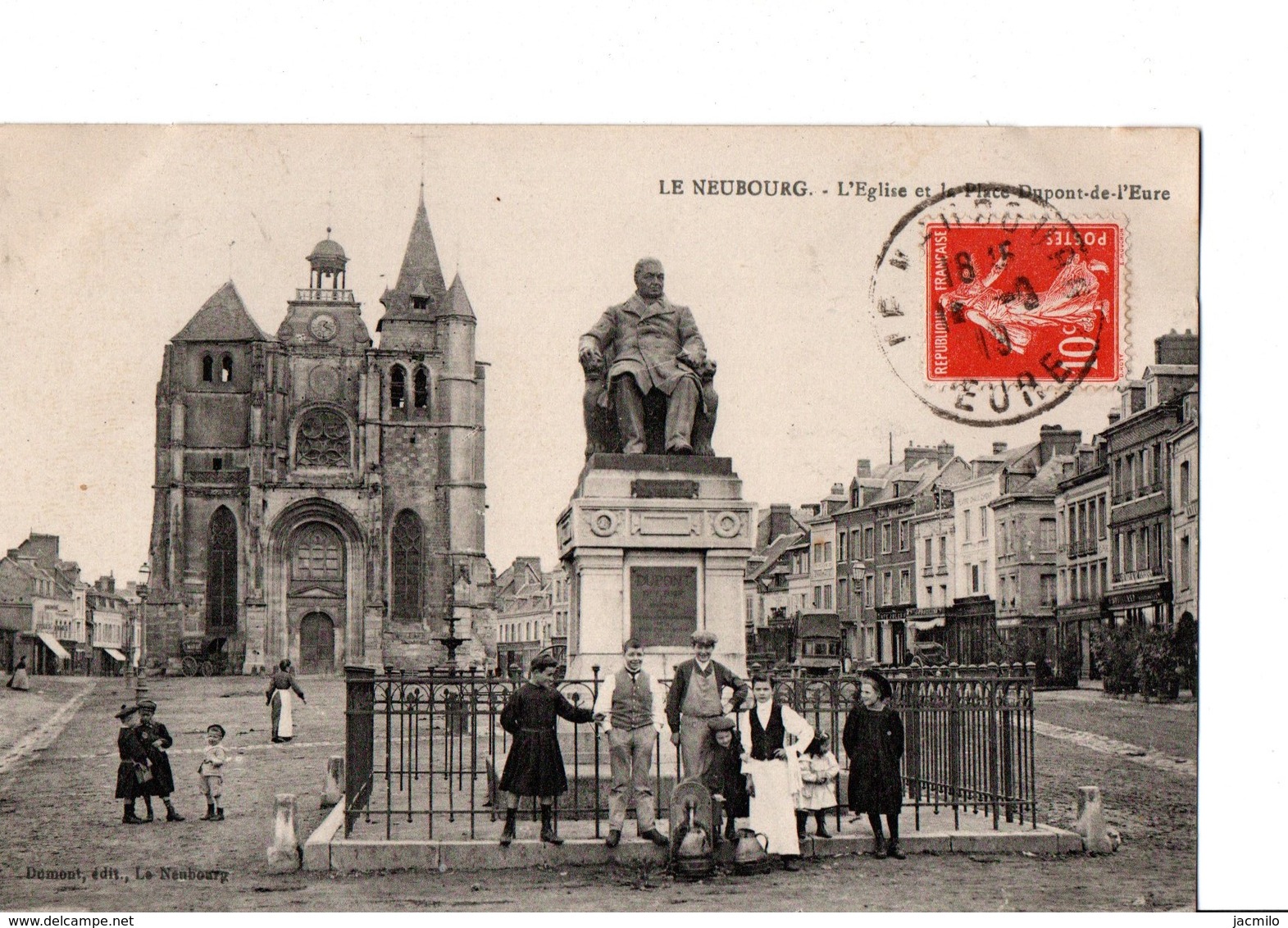 LE NEUBOURG. - L'Eglise Et La Place Dupont-de-l'Eure. Belle CPA Animée. A Circulé En 1919. Voir Scan. - Le Neubourg