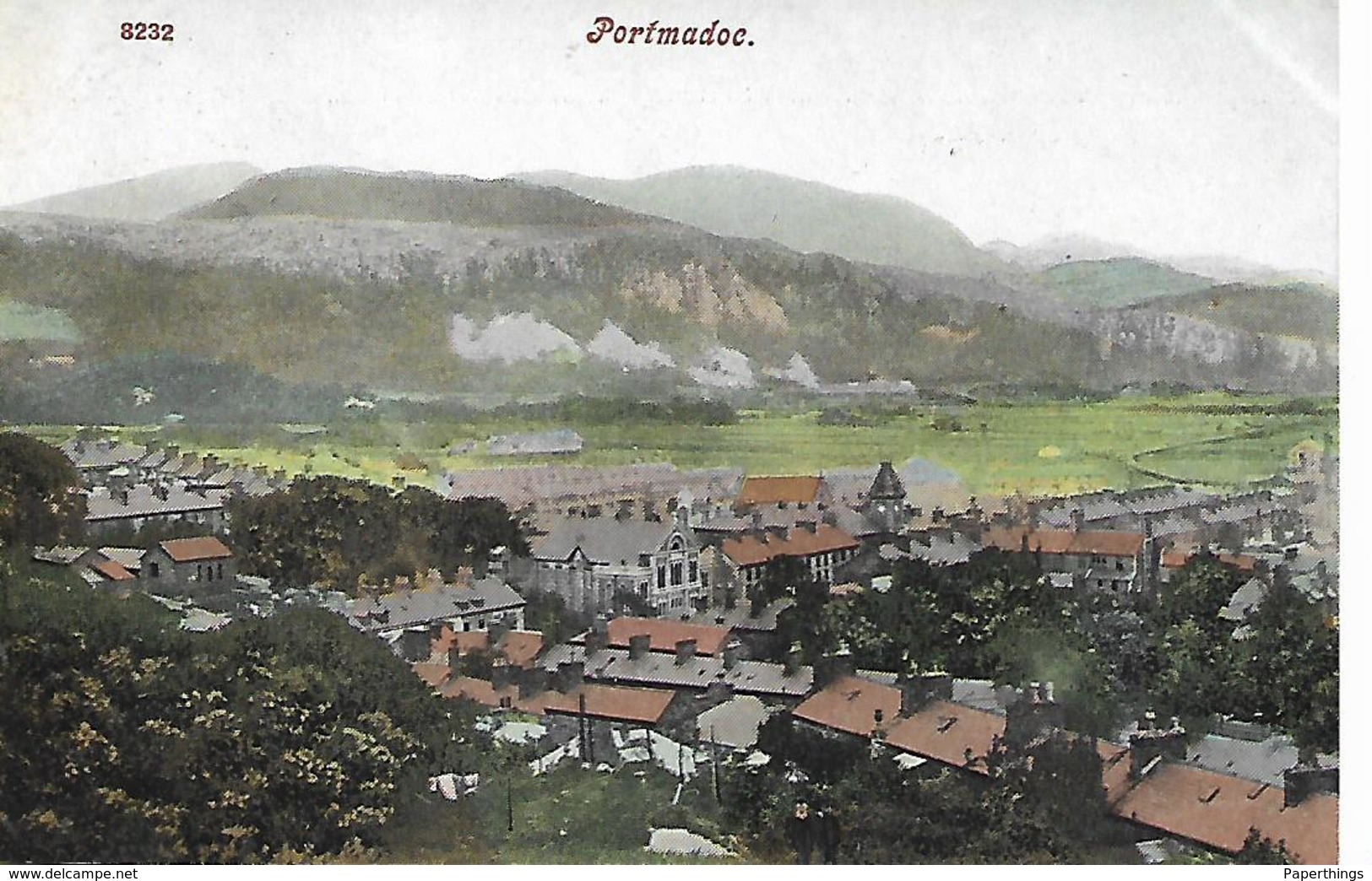 Early Colour Postcard, Wales, Portmadoc, Porthmadog, Panoramic View, Landscape, Houses. - Caernarvonshire