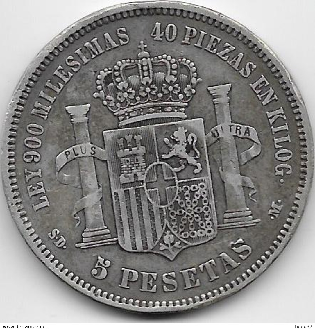 Espagne - 5 Pesetas - Alfonso I - 1871 - Argent - Erstausgaben