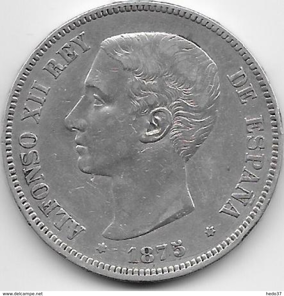 Espagne - 5 Pesetas - Alfonso XII - 1875 - Argent - Primi Conii