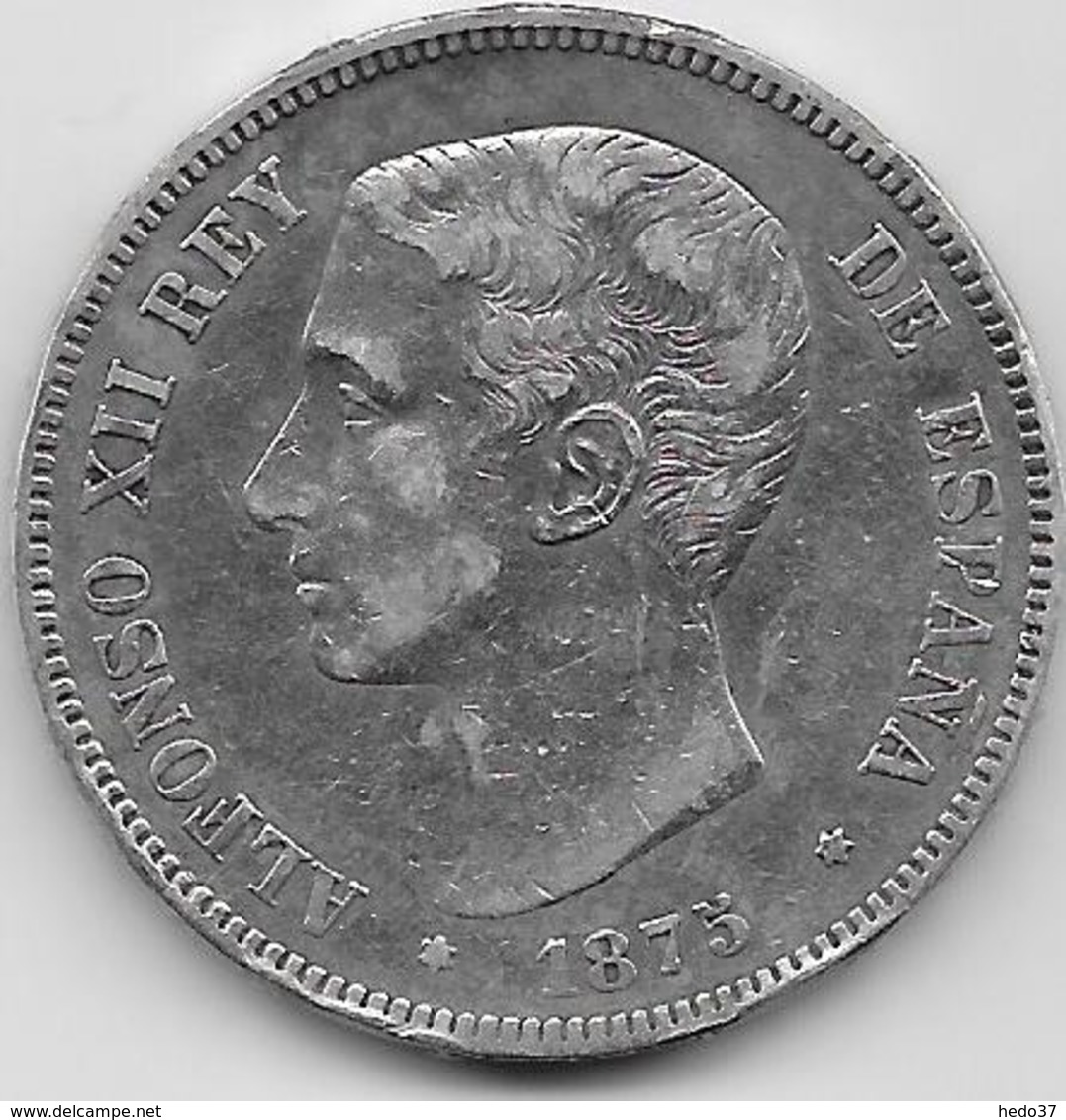 Espagne - 5 Pesetas - Alfonso XII - 1875 - Argent - Premières Frappes