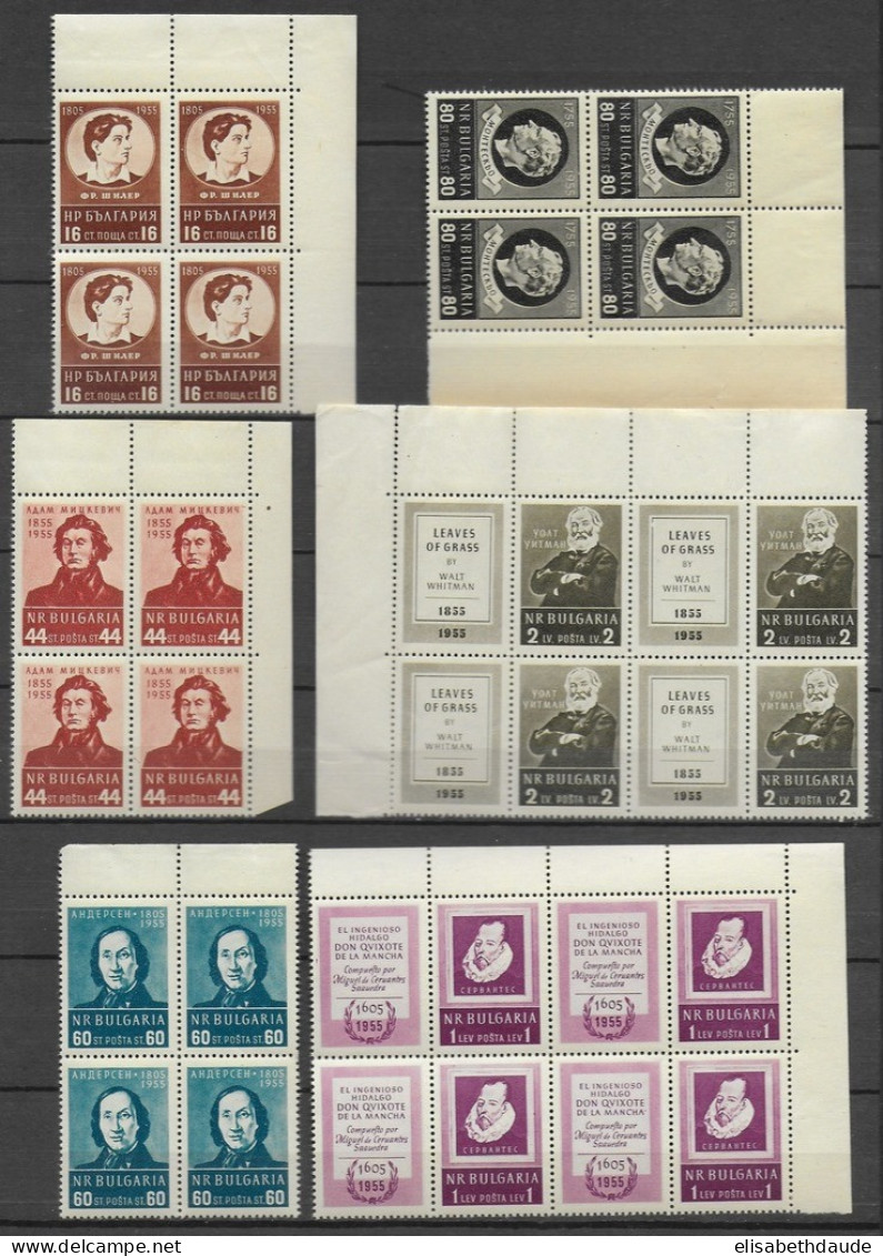 BULGARIE - 1955 - ECRIVAINS YVERT N° 839/844 BLOCS De 4 ** MNH - COTE = 60 EUR. - Nuevos