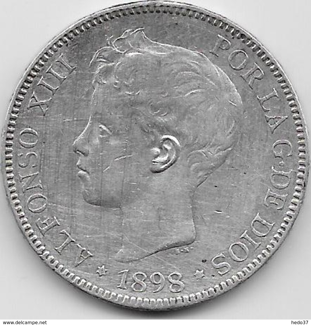 Espagne - 5 Pesetas - Alfonso XIII - 1898 - Argent - Premières Frappes