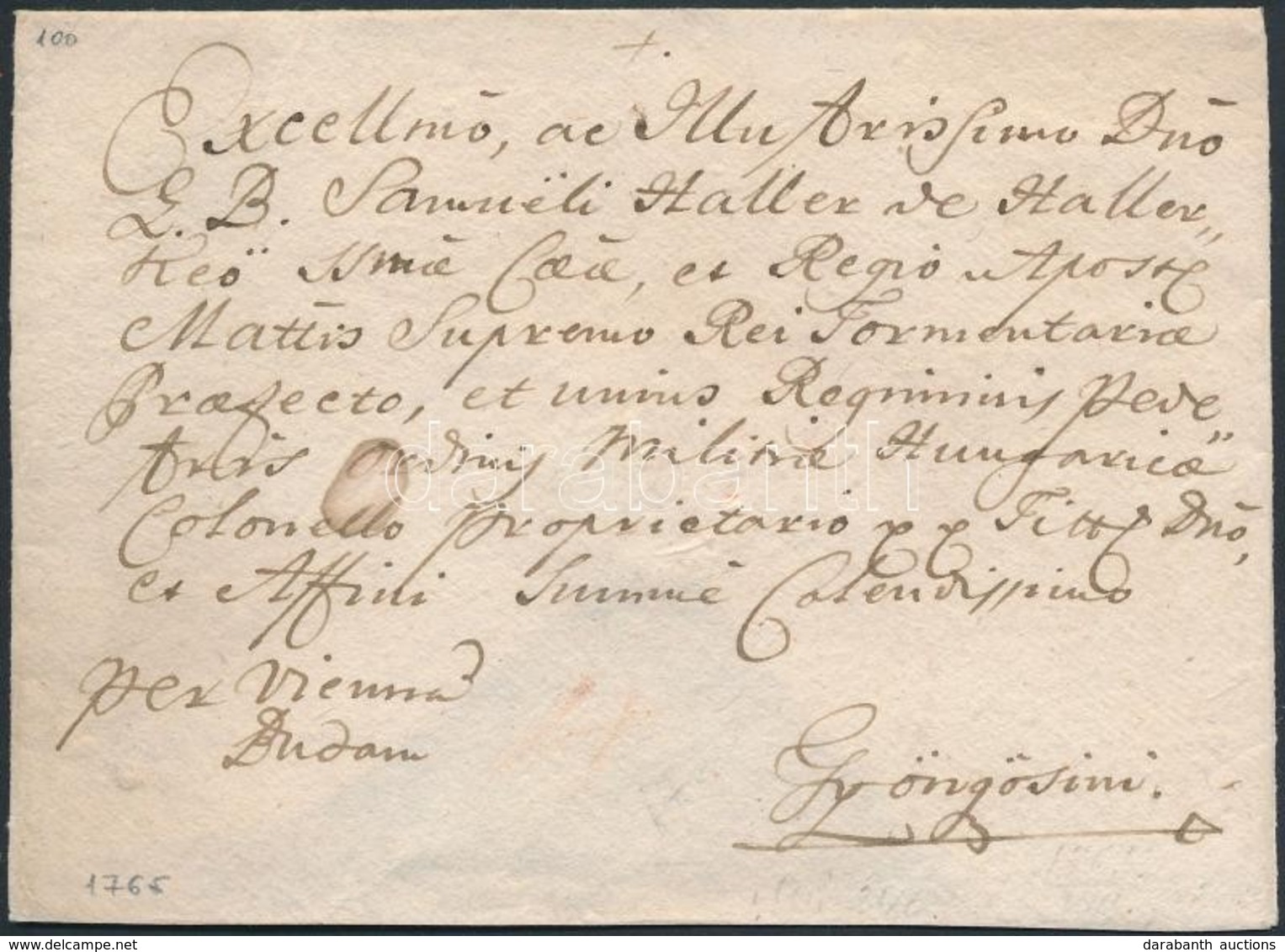 1765 Portós Levél / Unpaid Cover Piros / Red 'Güns' - Gyöngyös - Other & Unclassified