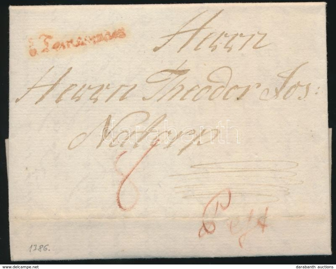 1786 Portós Levél / Unpaid Cover Piros / Red 'Temesvár' - Pest - Other & Unclassified