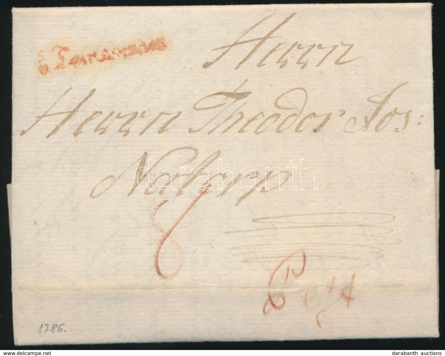 1786 Portós Levél / Unpaid Cover Piros / Red 'Temesvár' - Pest - Andere & Zonder Classificatie