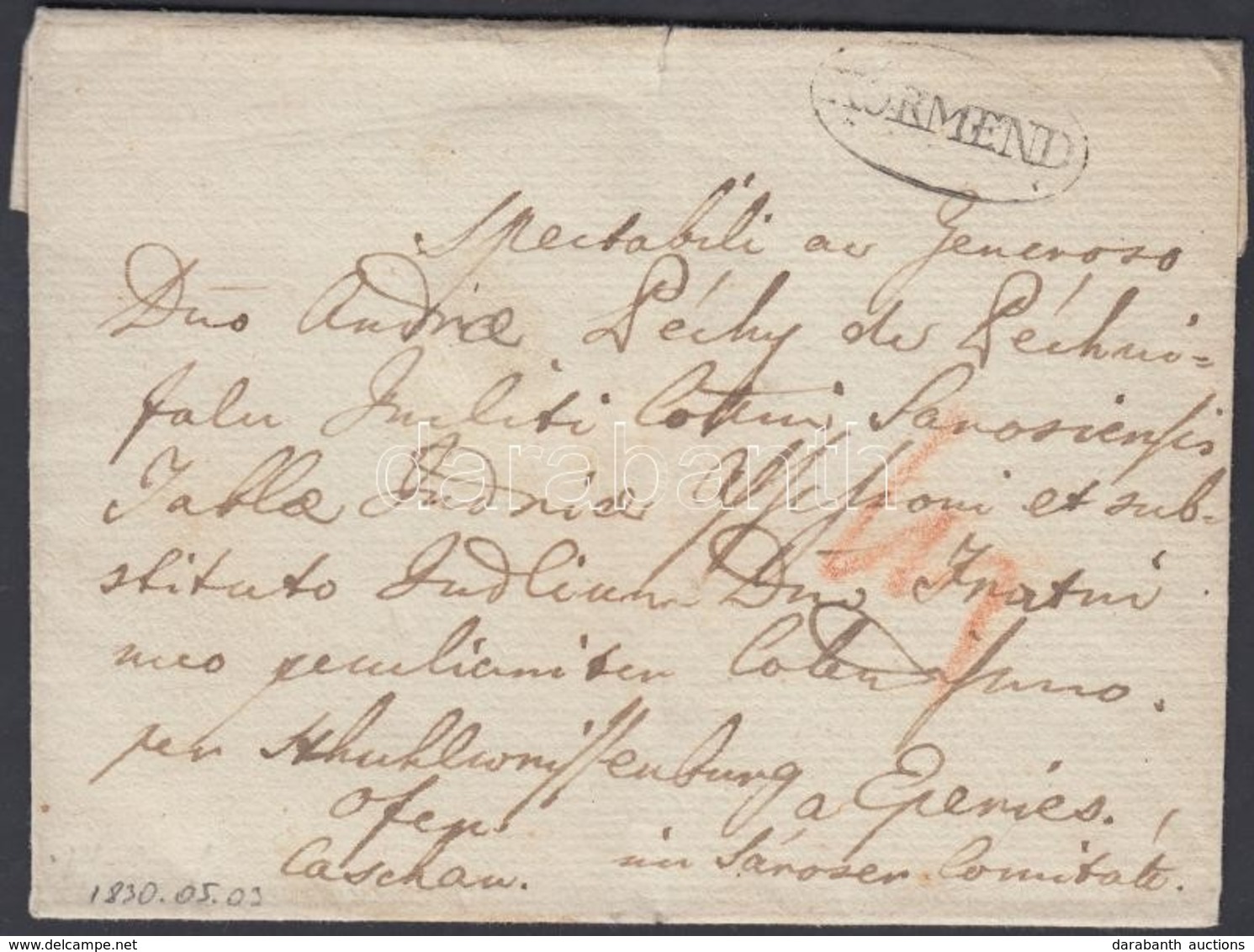 1830 Portós Levél / Unpaid Cover 'KÖRMEND' - Eperies - Other & Unclassified