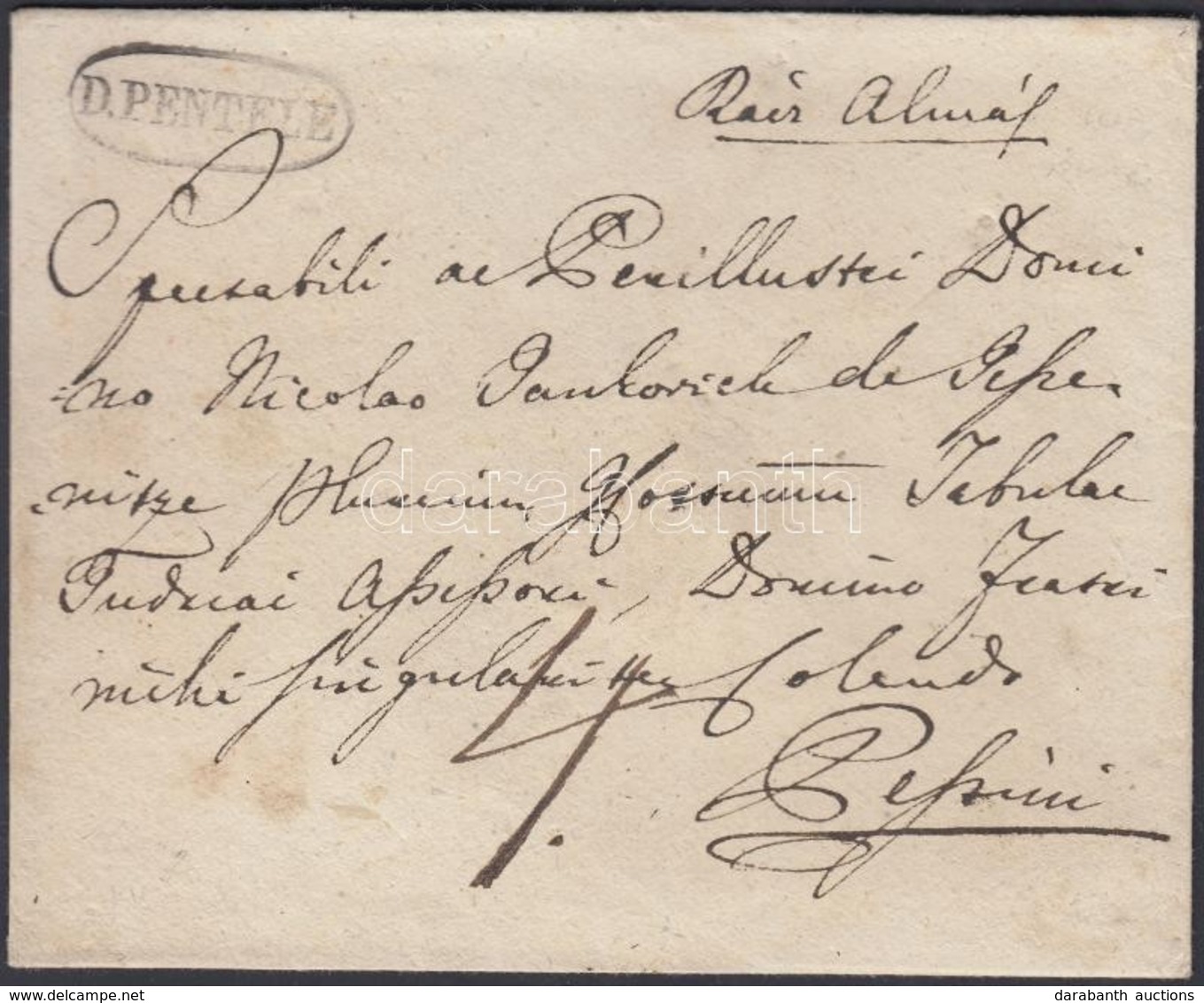 1836-1842 Portós Levél / Unpaid Cover 'D.PENTELE' - Pestini - Sonstige & Ohne Zuordnung