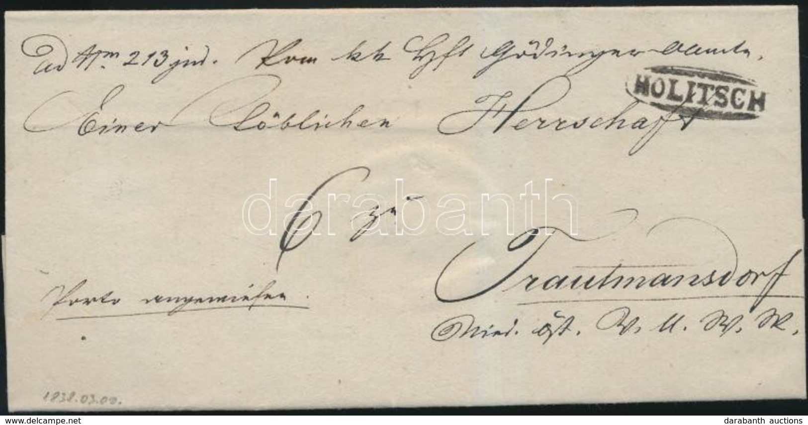 1838 Portós Levél / Unpaid Cover 'HOLITSCH' - Trautmansdorf - Autres & Non Classés