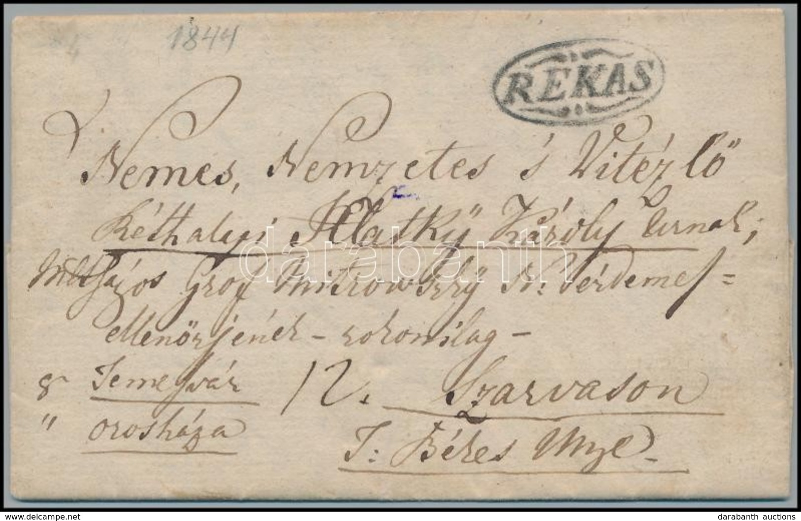 1844 Levél Teljes Tartalommal és 12kr Beszedendő Portóval, Javított / Unpaid Cover With Full Content, Repaired 'RÉKAS' ( - Other & Unclassified