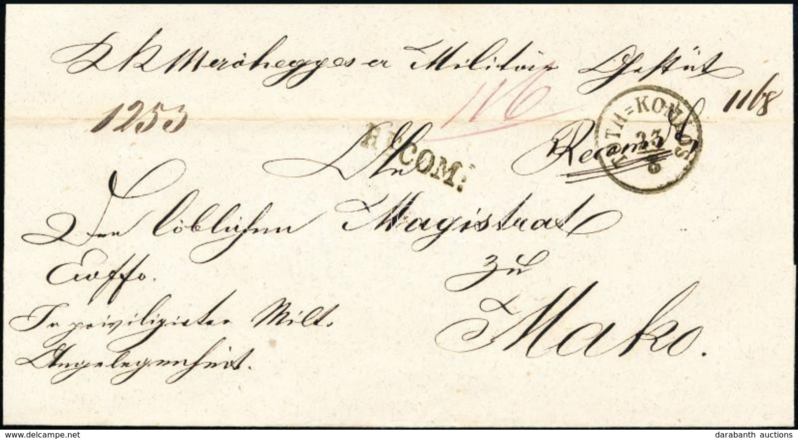 1855 Ajánlott / Registered Ex Offo 'TOTH=KOMLÓS' - Makó - Autres & Non Classés