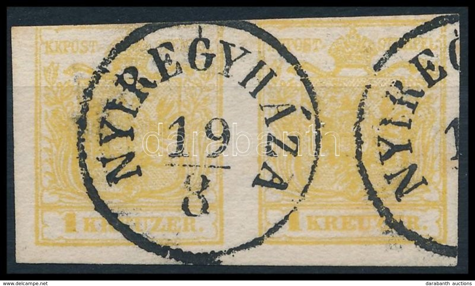 O 1850 1kr Pár Sárga MP III / Yellow Pair 'NYIREGYHÁZA' Certificate: Steiner - Andere & Zonder Classificatie