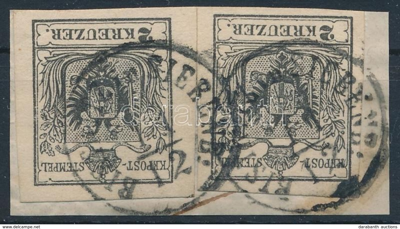 1850 2 X 2kr MP III. Fekete, Kivágáson, Szép Darab / Black, Nice Piece 'BISTRITZ In SIEBENB:' Certificate: Ferchenbauer - Autres & Non Classés