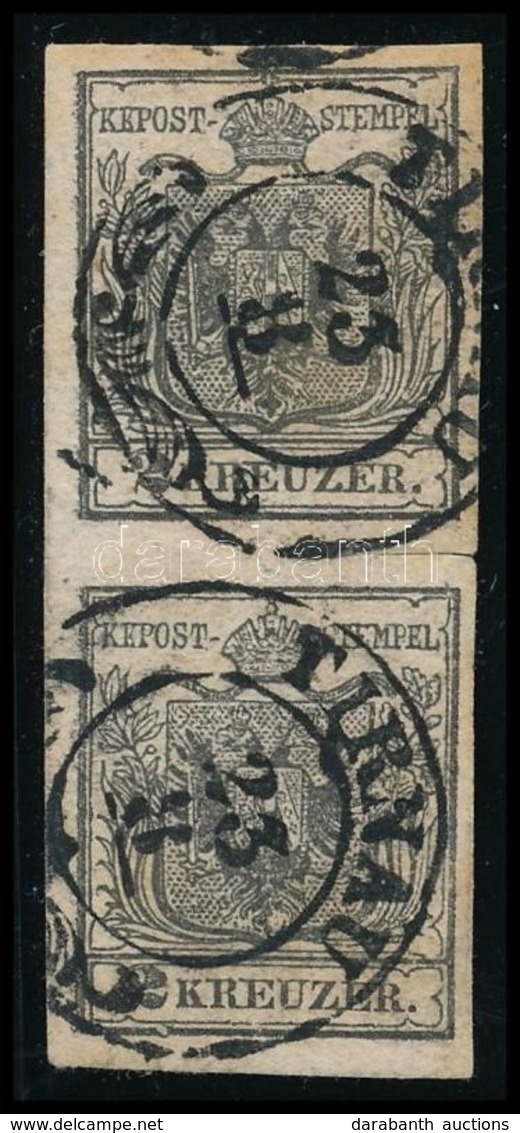 O 1850 2kr Szürkésfekete Függőleges Pár HP I, Lemezhibával. Nagyon Magas Katalógusár! / 2kr Vertical Pair, HP I., With P - Autres & Non Classés