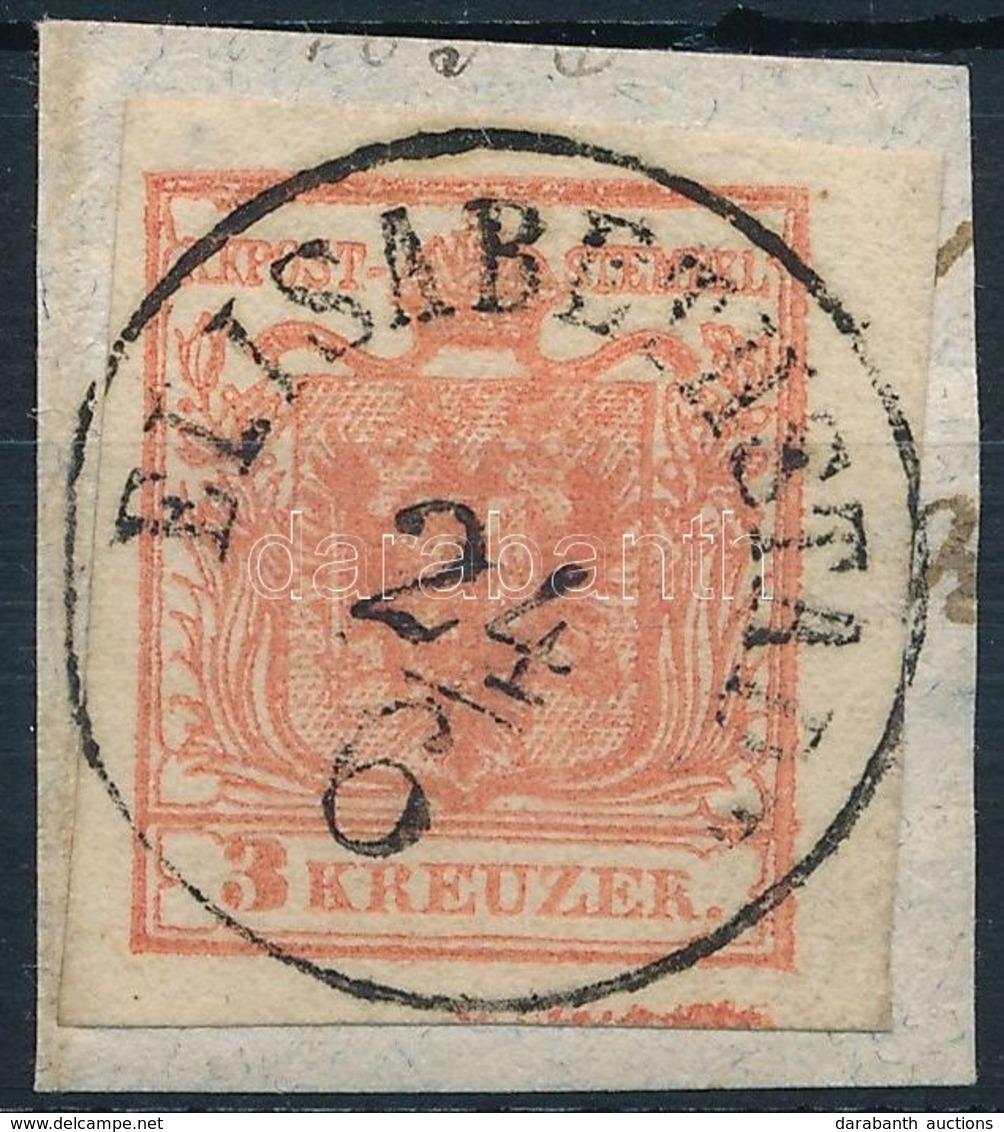 1850 3kr Rosa HP III. Alul Festékelkenődés, Alsó ívszéli érték / Paint Stripe, Margin Piece 'ELISABETHSTADT' Certificate - Sonstige & Ohne Zuordnung