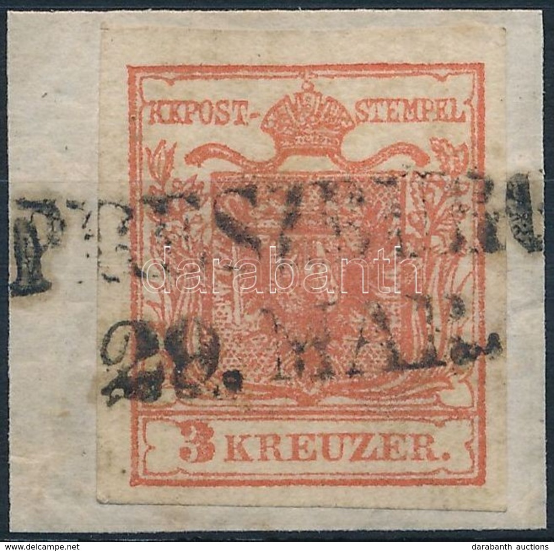 1850 3kr Téglavörös HP Ia Bordázott Papír / Brick Red, Gerriptes Papier 'PRESZBURG' Certificate: Steiner - Sonstige & Ohne Zuordnung