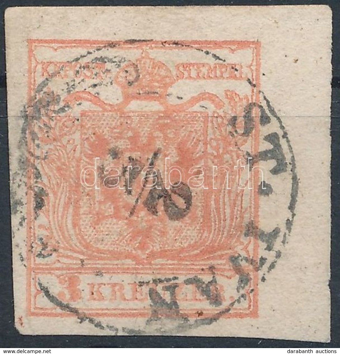 O 1850 3kr Halványpiros MP III., 5,5 Mm-es ívszéllel / Light Red, Margin With 5,5 Mm 'ST. IVAN' Certificate: Babor - Sonstige & Ohne Zuordnung