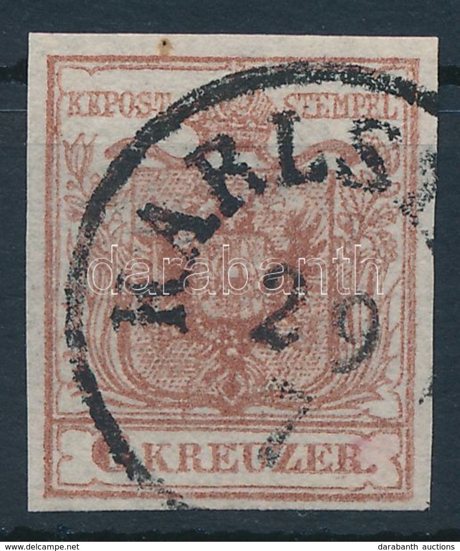 O 1850 6kr HP III. Vörösbarna, Lemezhiba A Jobb Oldali Sasban / Redbrown, Plate Flaw In Eagle On The Right 'KARLS(TADT)' - Altri & Non Classificati