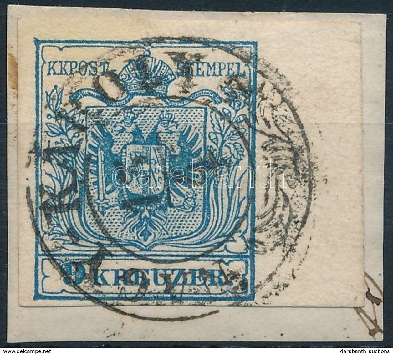 1850 9kr Kék MP IIIb , 9 Mm-es ívszéllel Kivágáson / Blue, Margin With 9 Mm On Cutting 'NAGY-KÁROLY' Certificate: Steine - Autres & Non Classés