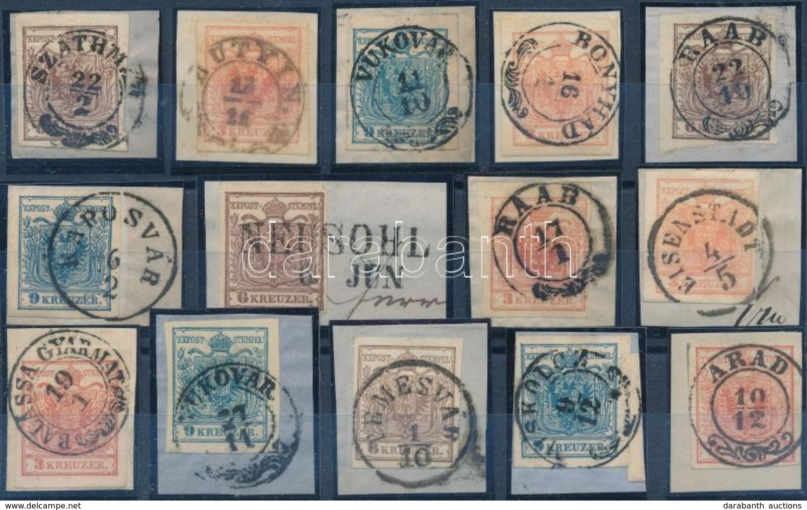 1850 14 Db Bélyeg Kivágásokon Szép Bélyegzésekkel / With Nice Cancellations 'NEUSOHL', 'EISENSTADT', 'VUKOVAR' Etc. - Sonstige & Ohne Zuordnung