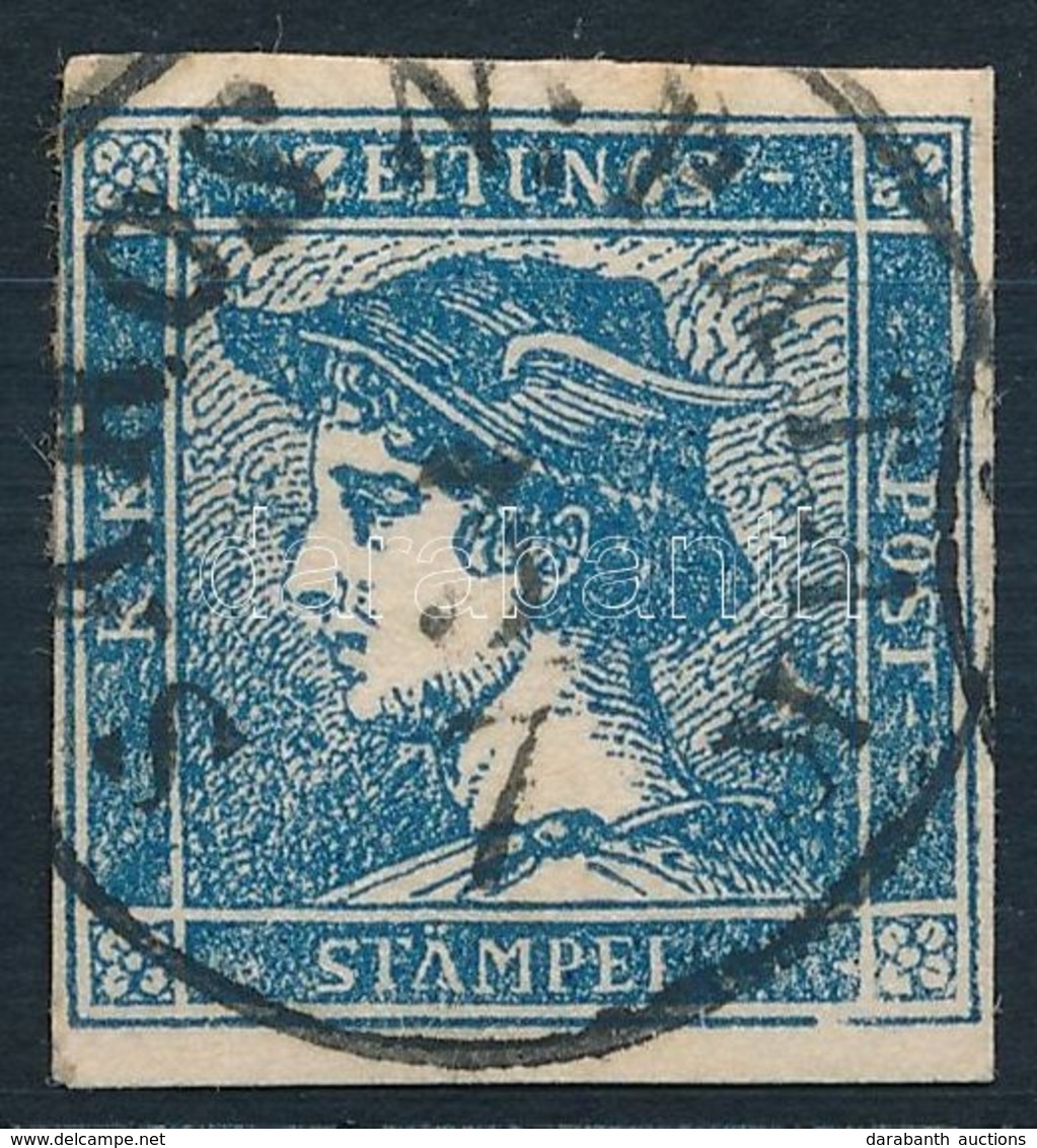 O 1851 Kék Merkúr Sötétkék IIc Kerettörés Alul / Dark Blue, Plate Flaw. 'SAROS N:PATAK' Certificate: Steiner - Autres & Non Classés