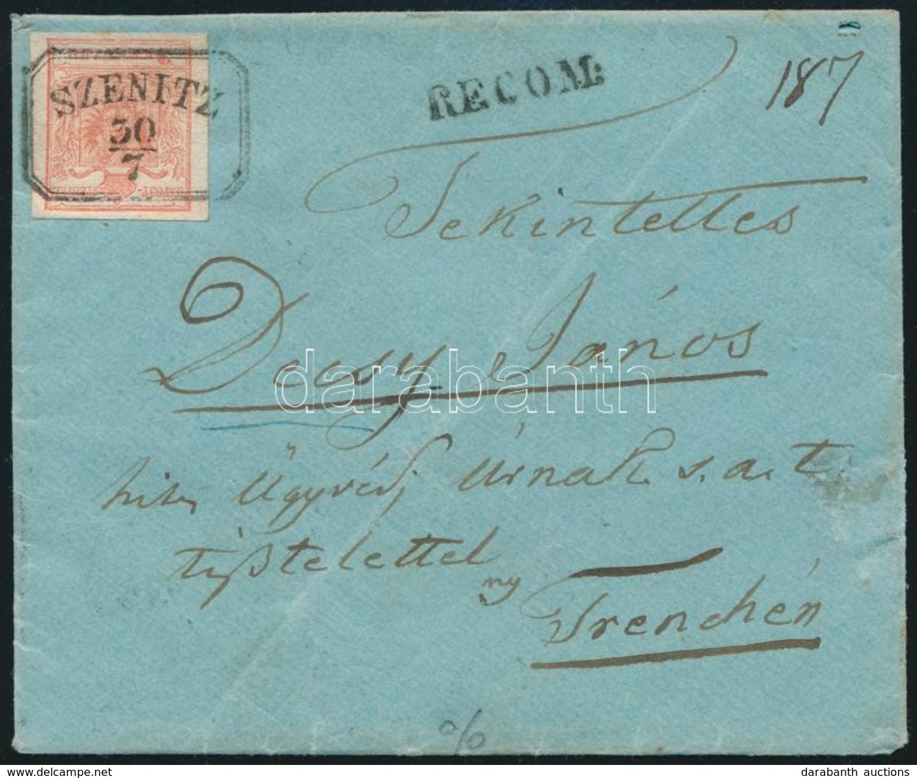 ~1850 3kr HP Tértivevényes Ajánlott Levélen, A Hátoldalon (a Tértivevény Letépése Miatt) 2 Db Széttépett 3kr / On Regist - Sonstige & Ohne Zuordnung