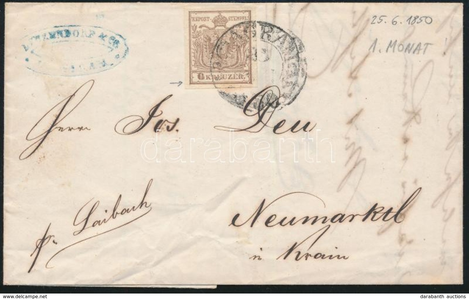 1850.VI.25. 6kr HP I. Centrált, Lemezhiba / Plate Flaw 'AGRAM' Certificate: Briefmarkenprüfstelle Basel - Autres & Non Classés