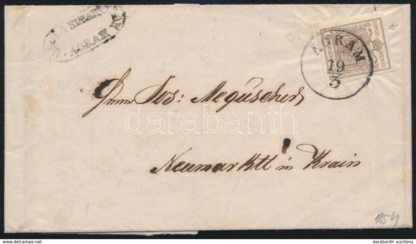 1854 6kr HP III. Lemezhibával Levélen / With Plate Flaw On Cover 'AGRAM' - Autres & Non Classés