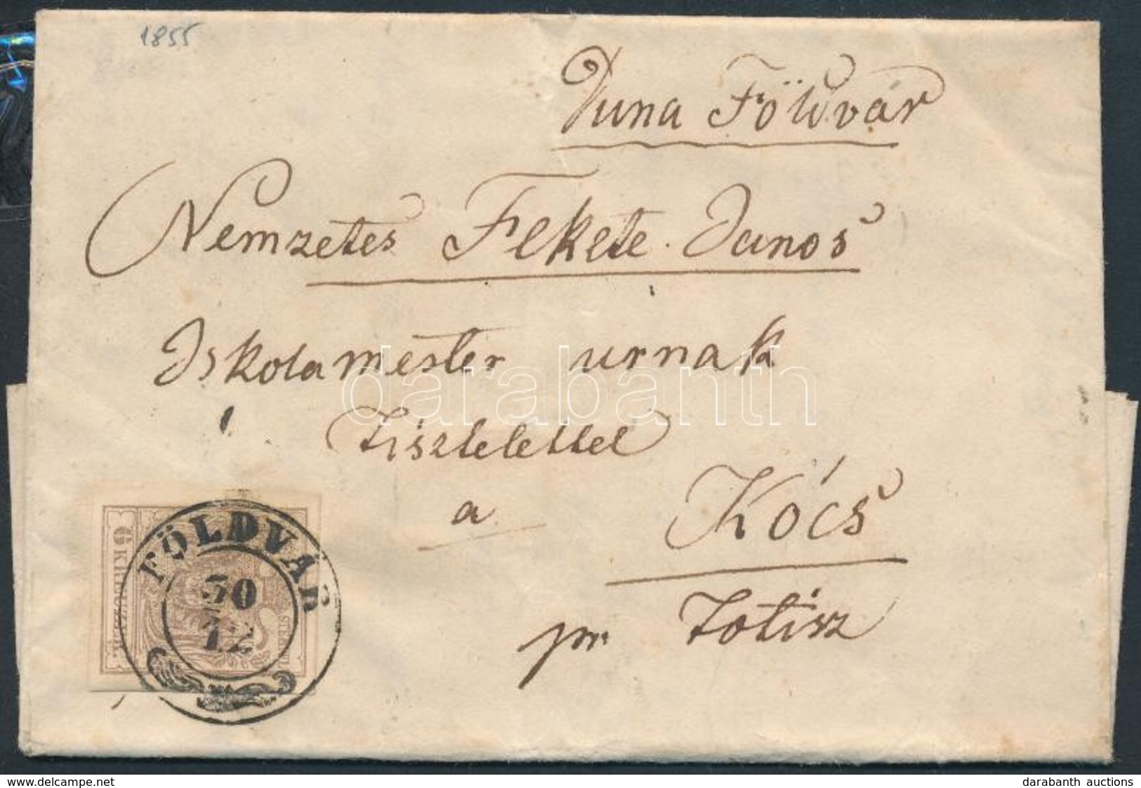 1855 6kr Levélen / On Cover 'FÖLDVÁR' - 'PESTH' - 'TOTIS' - Kócs - Sonstige & Ohne Zuordnung