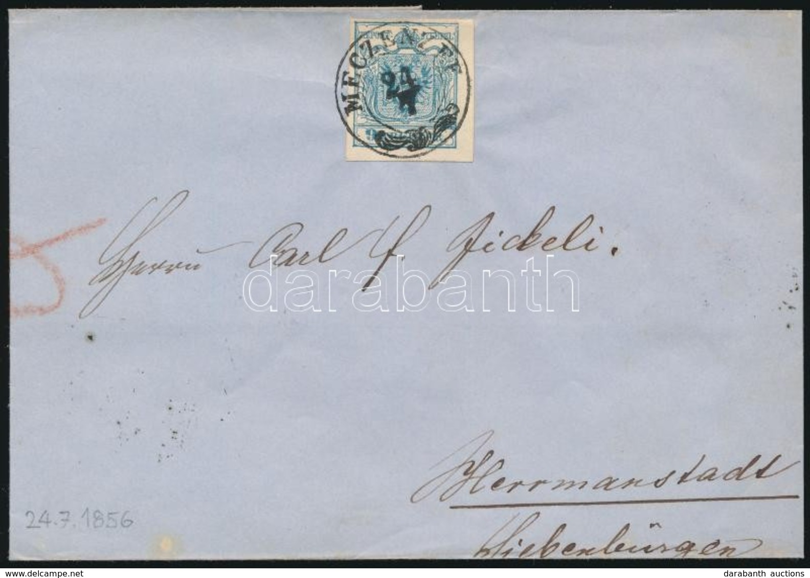 1856 9kr MP III. Nagy Szélekkel Levélen / On Cover 'MECZENZÉF' - Herrmanstadt - Sonstige & Ohne Zuordnung