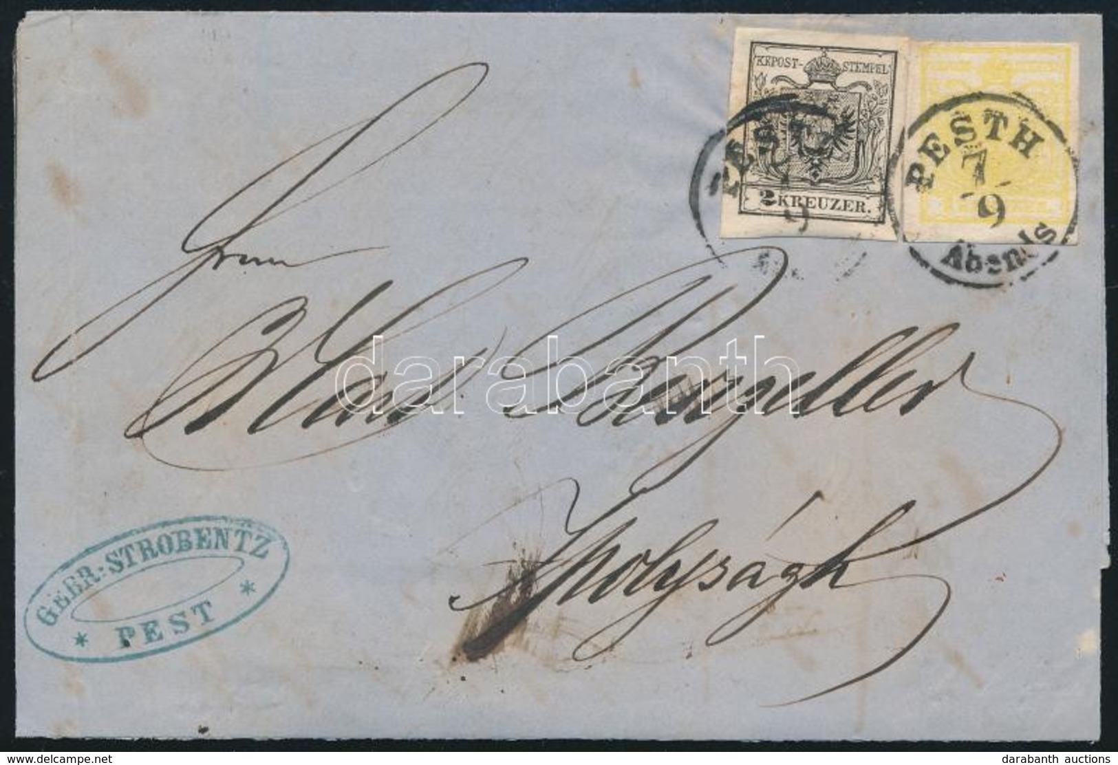 1857 1kr Citrom MP III + 2kr  MP IIIb Fekete, Levélen / 1kr Yellow MP III + 2kr Black MP IIIb On Cover 'PESTH / Abends'  - Autres & Non Classés