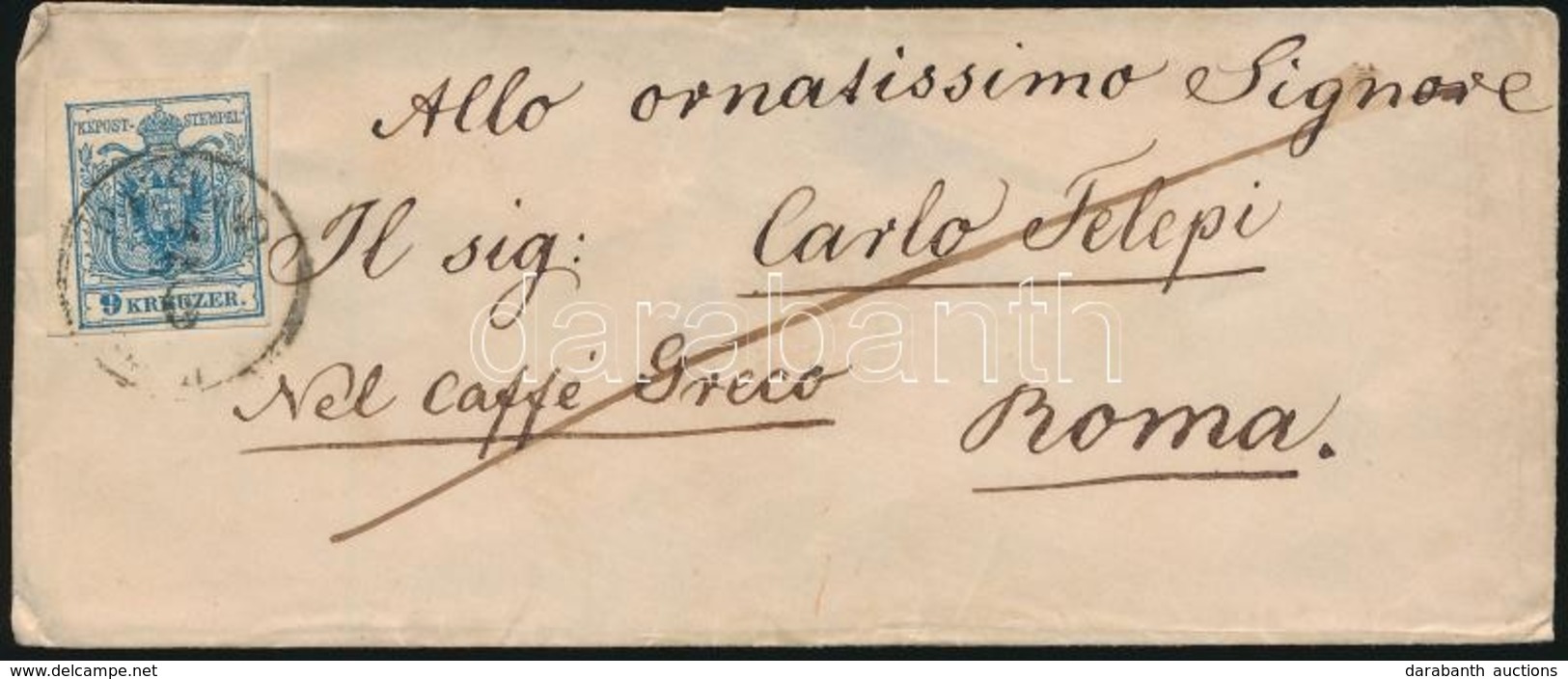 1858 9kr Levélen Olaszországba / On Cover To Italy 'PESTH' - Roma - Autres & Non Classés