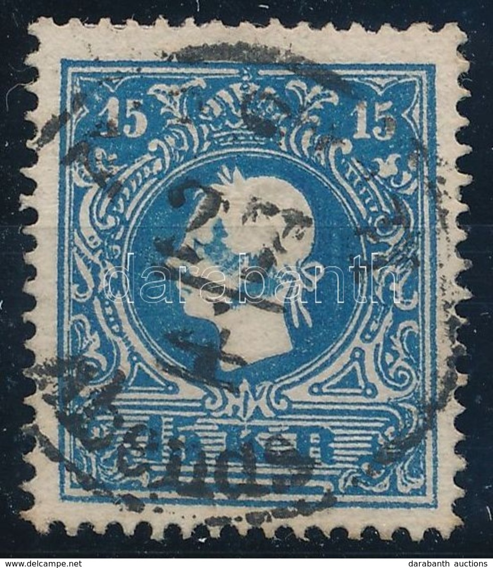 O 1858 15kr IIb Sötétkék, Szépen Centrált, óriási Festékfolt A Fej Közepén / Dark Blue, Centered, Large Paint Spot On Th - Autres & Non Classés