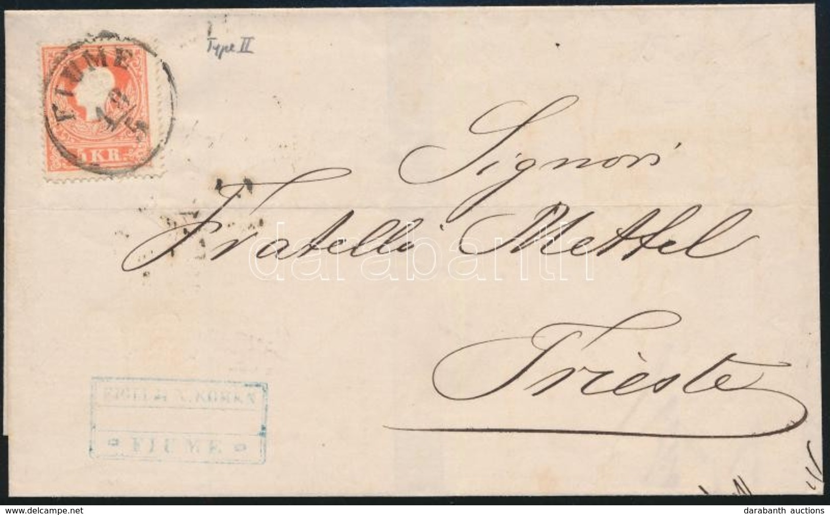 Ca. 1858 5kr II. Távolsági Levélen / On Domestic Cover 'FIUME' - Triest - Autres & Non Classés