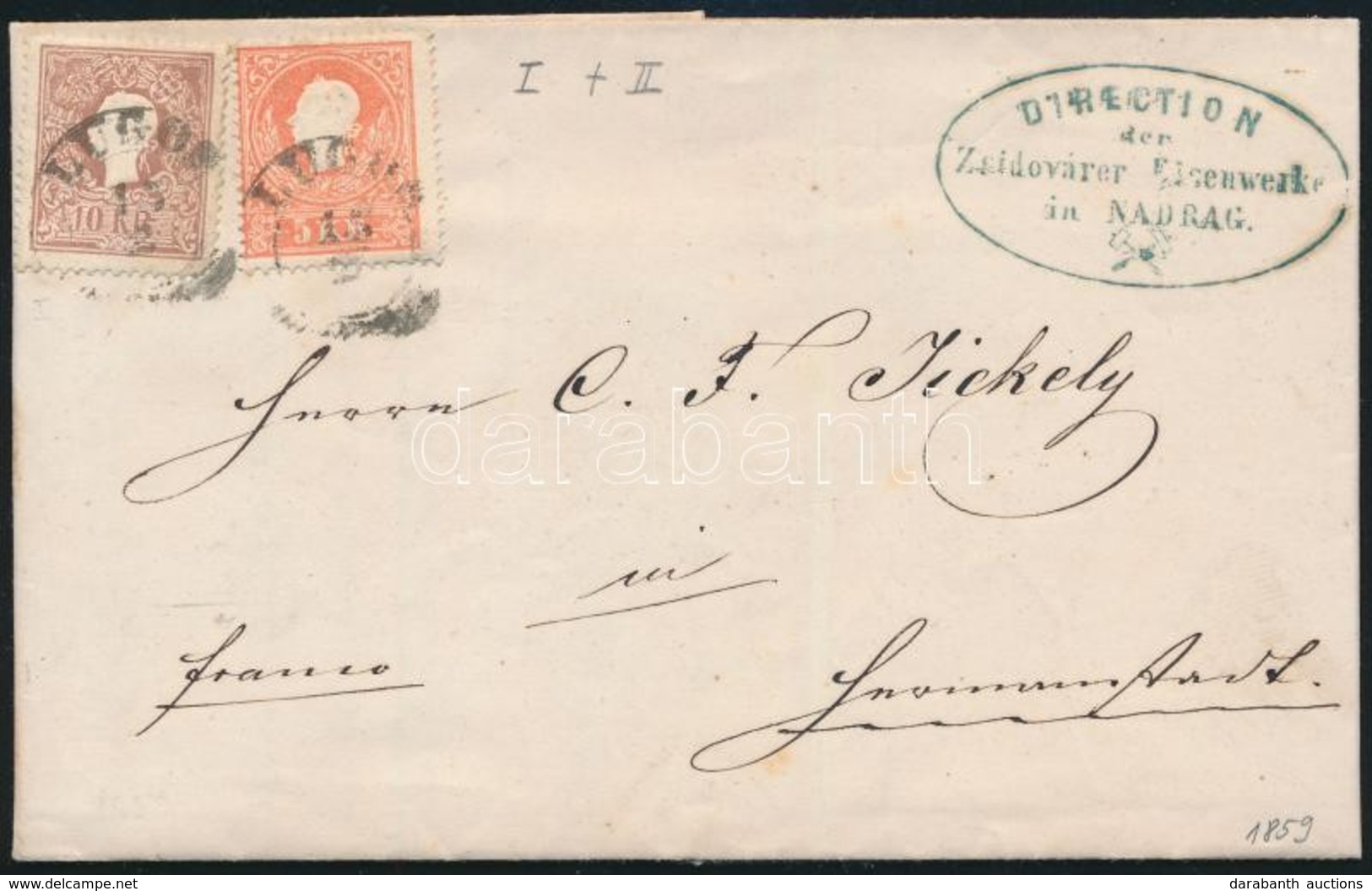 1859 5kr II és 10kr I Levélen / On Cover 'LUGOS' - Autres & Non Classés