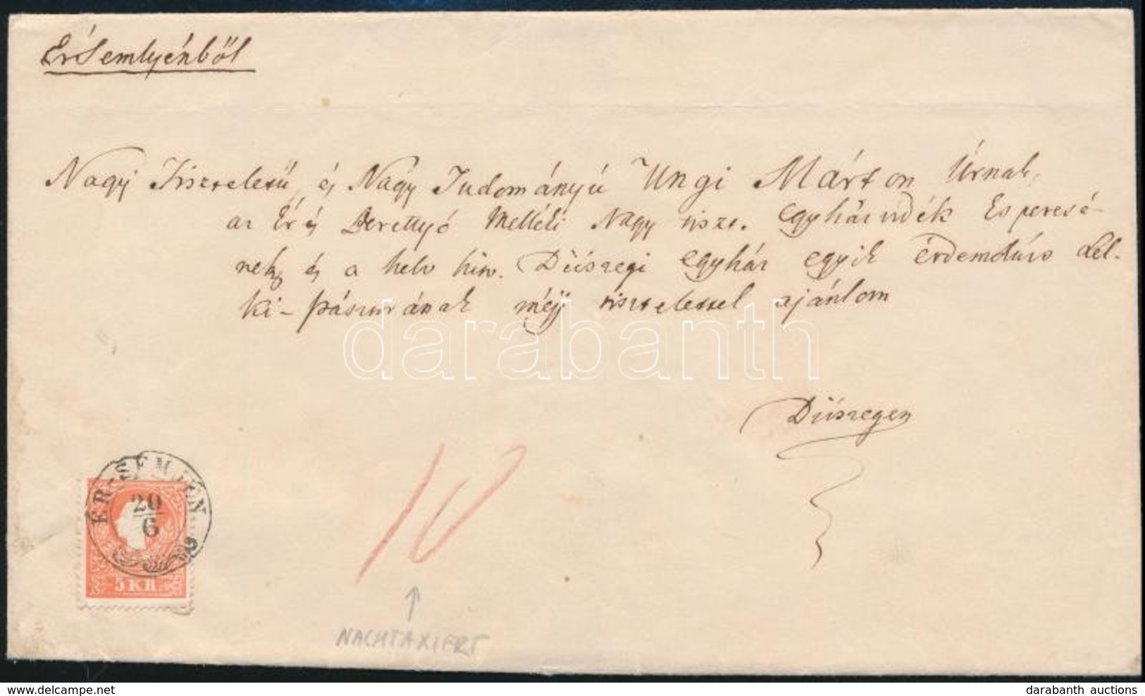 1859 5kr II. Levélen 10kr Portóval / On Cover With 10kr Postage Due 'ÉR-SEMJÉN' - Diószeg - Autres & Non Classés