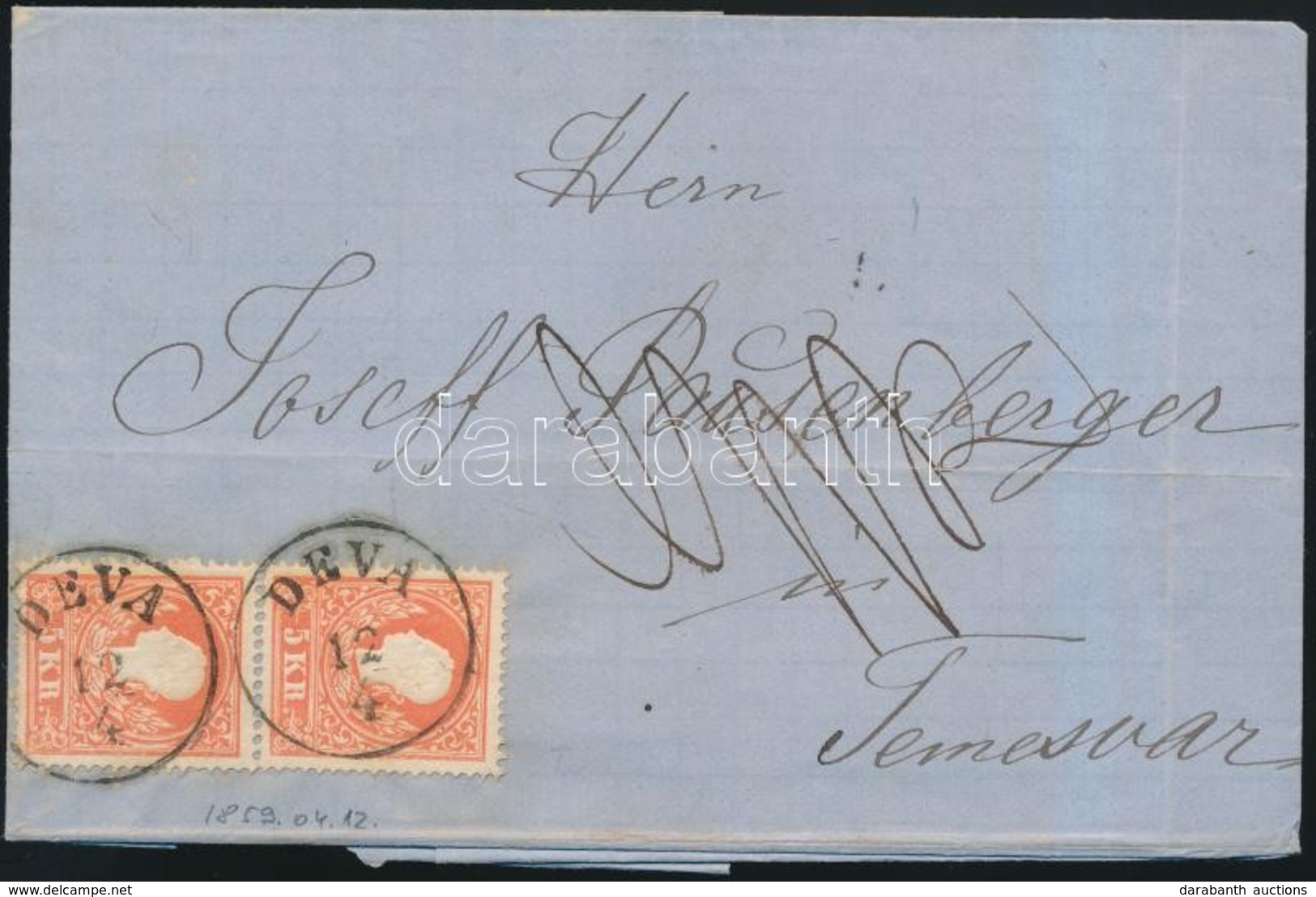 1859 2 X 5kr I. Levélen / On Cover 'DEVA' - 'TEMESVÁR' - Sonstige & Ohne Zuordnung