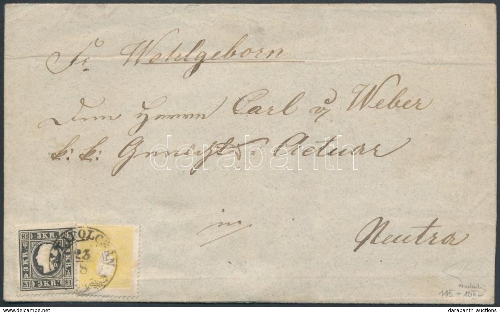 1859-1861 2kr + 3kr Fekete / Black Levélen / On Cover 'N.TAPOLCSÁN' - 'NEUTRA' Certificate, Signed: Ferchenbauer - Autres & Non Classés